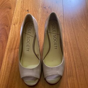 Nude peep toe wedges/heels